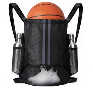 Sports <b>Drawstring</b> <b>Backpack</b> with Shoes Compartment, String Gym Bag with Wet Proof Pocket for Basketball, Soccer - Product Image 1