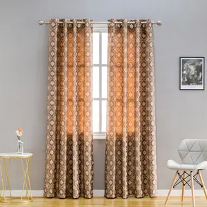 Mỹ Phong Cách Jacquard Sẵn Sàng Thực Hiện Rèm Retro Cổ Điển Mộc Mạc Quatrefoile Với Nhẫn Top Nhỏ Sáng Bóng Chủ Đề Pha Trộn