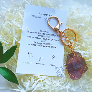 Móc khóa đá thô tự nhiên thủ công bán buôn, móc khóa đá pha lê vàng trị liệu với thẻ ý nghĩa đá, đồ trang trí dễ thương - Product Image 2