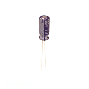 Condensador de Canal de Fabricante 1uF CAP ALUM 1UF 20% 100V RADIAL TH de Orificio Pasante ECA-2AM010 - Product Image 1