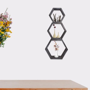 Ensemble d'étagères flottantes <span class=keywords><strong>hexagonales</strong></span>, <span class=keywords><strong>3</strong></span> étagères en nid d'abeille <span class=keywords><strong>de</strong></span> Construction en bois dur massif, décoration murale en bois rustique pour salon, chambre à coucher - Product Image 4