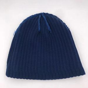 Flat 3D Embroidery Logo Navy Blue Ribbing Style Binnie Beanie Knit Hat Unisex Beach &amp; Travel Custom Fabric - Product Image 3