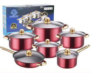 Style classique 12 pièces en acier inoxydable grande <span class=keywords><strong>casserole</strong></span> ustensiles de cuisine ajuster cuisinière à gaz pots de cuisine usage domestique - Product Image 6
