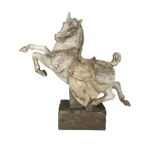 Home decoration 15 inch resin antique polystone artificial horse base sculpture home decoration resin Chinese horse statue