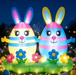 Venta al por mayor de huevos de Pascua inflables coloridos con conejitos y flores en la base para decoración de jardín, patio, porche y festividades al aire libre. - Product Image 2