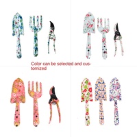 Ensemble d'outils de jardinage d'extérieur en acier inoxydable, trois pièces, comprenant une pelle à motifs, une fourche à quatre dents et des cisailles pour
