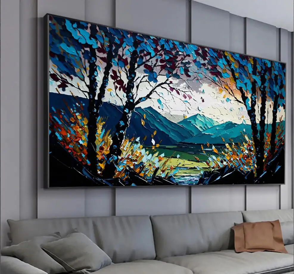 Coloré forêt peinture à l'huile sur toile grand mur Art abstrait montagne paysage personnalisé peinture salon mur décor