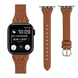 Correa de reloj de cuero genuino con patrón romboidal a la moda para Apple Watch 8 7 6 5 iWatch correas de cuero correas de reloj