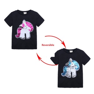 Maglietta a maniche corte per bambini in cotone per bambini abbigliamento per cambio colore per bambini con paillettes reversibili per bambini - Product Image 5