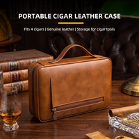 Estuche de Viaje para Cigarros JH con Cierre y Humidor, de Cuero, con Capacidad para 4 Cigarros