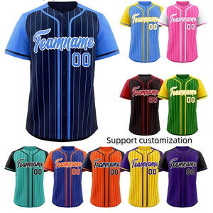 T-shirts de sport rayés bicolores de haute qualité pour hommes et femmes, numéros et noms personnalisables, uniformes de baseball - Product Image 1