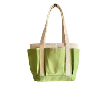 Factory Custom Extra <b>Large</b> <b>Canvas</b> Tote <b>Bag</b> Zipper Closure Green Handle Patchwork Shopping Storage Shoulder <b>Bag</b> - Product Image 1