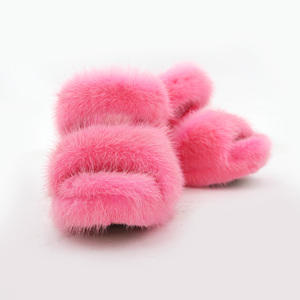 QIUCHEN QC22026 pantofole da donna in vera pelliccia di <span class=keywords><strong>visone</strong></span> lanuginoso con tacco alto in pelliccia diapositive in pelliccia sandalo da donna - Product Image 5