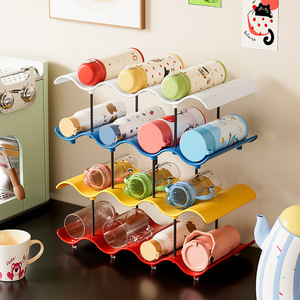 Cup <b>Storage</b> <b>Rack</b> 4 Layers Wave Shaped Multi Tier Desktop Organizer For Water <b>Bottles</b> And Mugs - Product Image 1