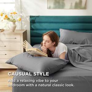 Juego de sábanas de algodón puro 100% personalizado para cama, juego de sábanas de algodón liso para colores desviados de Hotel - Product Image 3
