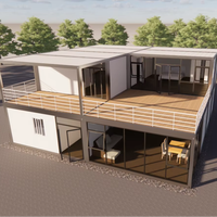 Maison modulaire en acier à deux étages avec un design méditerranéen, mur-rideau en verre, terrasse, escalier extérieur pour usage de bureau