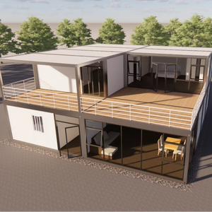 Maison modulaire en acier à deux étages avec un design méditerranéen, mur-rideau en verre, terrasse, escalier extérieur pour usage de bureau - Product Image 1