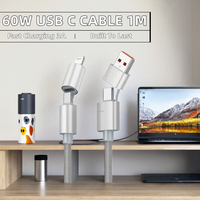 Kabel Pengisian Cepat USB-C ke USB-C 60W Grosir Pabrik 1M Selubung PVC untuk Power Bank Komputer Ponsel Warna Oranye