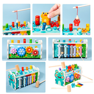 Caja de Actividades de Madera 4 en 1 con Forma de Rana: Juego de <span class=keywords><strong>Martillo</strong></span>, Pesca de Colores Giratoria, Captura de Gusanos, Juguete Sensorial Montessori de Motricidad Fina para Niños - Product Image 3