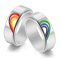 Bague minimaliste rotative en acier inoxydable pour hommes et femmes, motif arc-en-ciel pêche, pour couple, mariage, fête