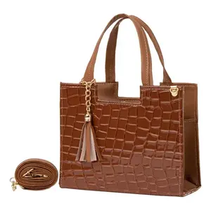 Sac bandoulière pour femme Fana, motif alligator, cuir véritable, chaîne perlée décorative, fermeture éclair, usage quotidien - Product Image 1