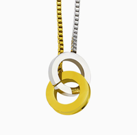 Collier pendentif cercle entrelacé en acier inoxydable plaqué or 18 carats avec chaîne maille forçat, colliers délicats pour femmes et couples, anniversaire