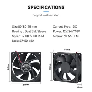 8025 80mm Ventilation Fan 12 Volt DC Cooling Fan 80x80x25mm DC Brushless Axial Flow Fan