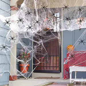 Vente en gros de toile d'araignée pour décoration d'Halloween, fil de coton, accessoires de fête, décorations de maison hantée