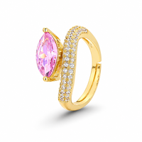 OUGEPHELI Bague en Argent Sterling 925 avec Moissanite Rose Marquise, Réglable, Pavé de Zircons Cubiques, Bijoux Architecturaux pour Femme