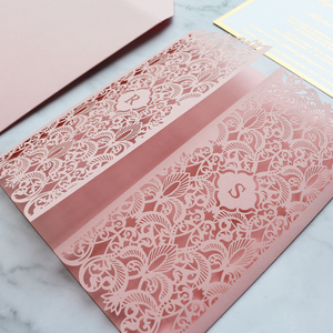 浪漫黄金三折激光切割婚卡婚礼请柬，带精神装饰 - Product Image 6