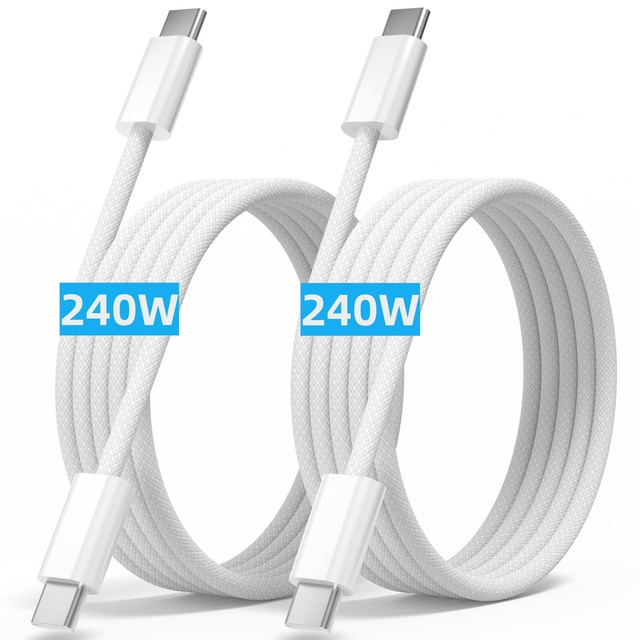240W Braided USB-C to USB-C Data Cable Type-C Fast Charging & Data Transfer for iPhone 15/16/17 Tablets and Laptops