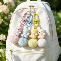 Porte-clés en peluche chat mignon en gros, pompon doux et moelleux, breloque de sac colorée avec mousqueton, cadeau tendance pour fille