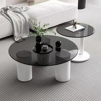 Table basse en verre, style luxe léger et simple, ronde, minimaliste, avec structure en acier nordique, table d'appoint pour salon