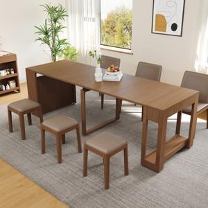 Mesa de comedor extensible de madera maciza, rectangular, plegable, multiusos, convertible para comedor - Product Image 2