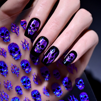 Autocollants 5D pour ongles, motif crâne et flamme, holographiques, pailletés, auto-adhésifs, pour nail art, gothique, festival, fête, fournitures de manucure