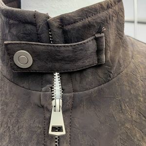 Blouson Bomber Homme en Similicuir PU, Col Montant, Coupe Droite, Texture Lavée Respirante, Style Vintage, Fermeture Éclair, Vêtement d'Extérieur Décontracté pour l'Automne - Product Image 6