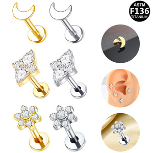 Boucles d'oreilles clous en alliage de titane pour piercing d'oreille et de lèvre, bijoux à usage quotidien, sertissage à griffes - Product Image 4