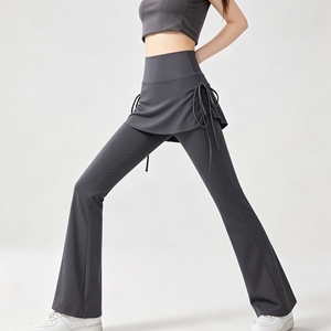 Legging de yoga évasé 2-en-1 avec jupe intégrée, taille haute élastique, effet push-up fessier, longueur intégrale, respirant et effet ventre plat - Product Image 2