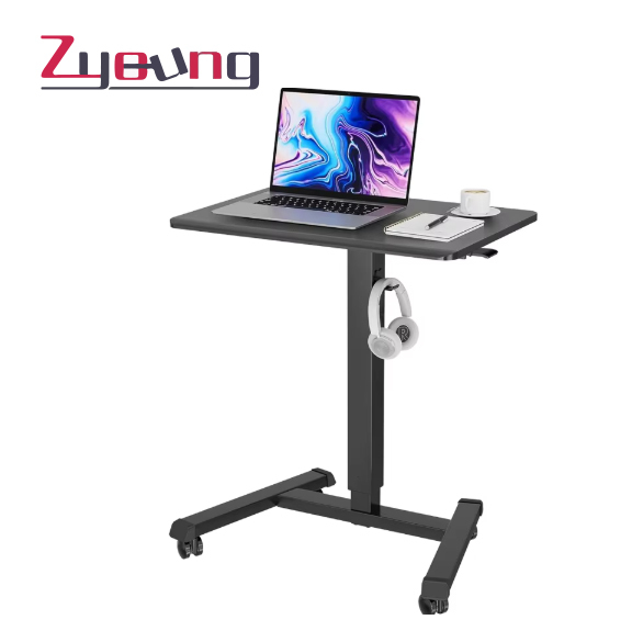 Height Adjustable Mobile Office Rolling Standing Desk with Wheels Hook Computer Desks