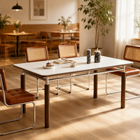 Table à manger moderne et minimaliste en acier inoxydable avec structure en bois massif, écologique, durable, gain de place, en pierre frittée, six places, pour appartement