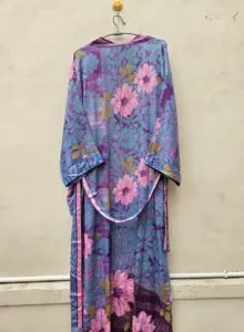 Vestido Kimono Largo de Seda India Vintage con Estampado Floral, Transpirable y Suave, Estilo Hippie Bohemio para Mujer, con Cintura Elástica - Product Image 5