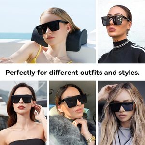Square Oversized <b>Sunglasses</b> for Women Men Trendy Fashion Flat Top Big <b>Black</b> Frame Shades <b>Black</b> Clothing, Shoes & Jewelry - Product Image 4