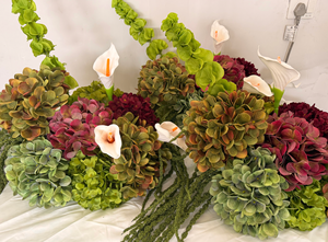 Boule de fleurs artificielle 60 cm rouge bordeaux et blanche, centre de table en soie, arrangement d'hortensias verts, décoration de <span class=keywords><strong>mariage</strong></span> faite à la main - Product Image 4