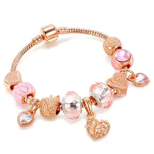 Décontractés HOVANCI — bijoux d'amitié, pendentif en or Rose, perles de verre, breloque en cristal, en forme de cœur, pour meilleurs amis
