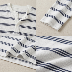 Custom <b>Men's</b> Oversized Striped Henley Knitting <b>Shirt</b> Long Sleeve Casual Knit Tops Loose Fit Streetwear Tees OEM Wholesale 8042 - Product Image 4