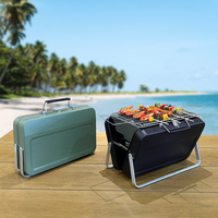 Barbecue portable de style valise, barbecue compact au charbon de bois, surface de cuisson de 32x20,5 cm, assemblage sans outils en 6 étapes pour le camping