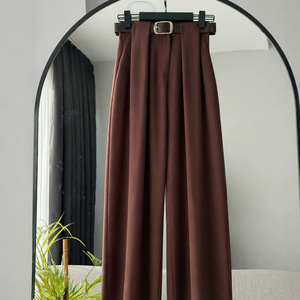 <span class=keywords><strong>Pantalon</strong></span> de costume plissé taille haute pour <span class=keywords><strong>femme</strong></span> avec ceinture, élégant, décontracté, coupe droite, idéal pour le bureau - Product Image 4