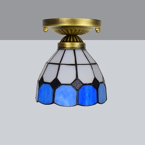110V Ronde Led Plafondverlichting Lamp Voor Slaapkamer Blauwe Kleine Bladeren Led Prijs Paneel Glas Tiffany Plafondlamp - Product Image 3