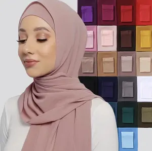 Underwomen eşleşen renk iç müslüman Premium şifon eşarp Islam şallar ve kadınlar için fular Headscarf sarar