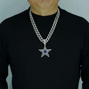 Liontin bintang biru Hip Hop dan kalung perhiasan mewah hiphop rantai Tautan Kuba 15mm berlapis emas perak - Product Image 4